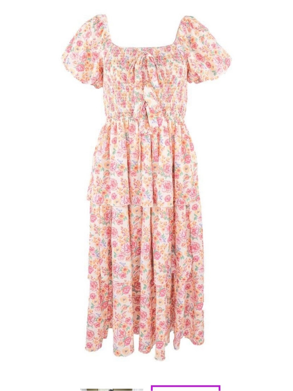 Simply Southern Lucy Large Dress Pink Floral Tiered Maxi  Cottagecore Bows